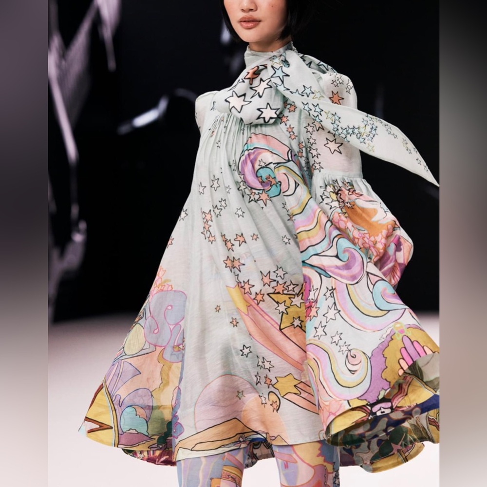 Zimmermann Runway Concert Tie Neck Bow Unicorn Mint Mini Dress AU0 - Picture 4 of 16
